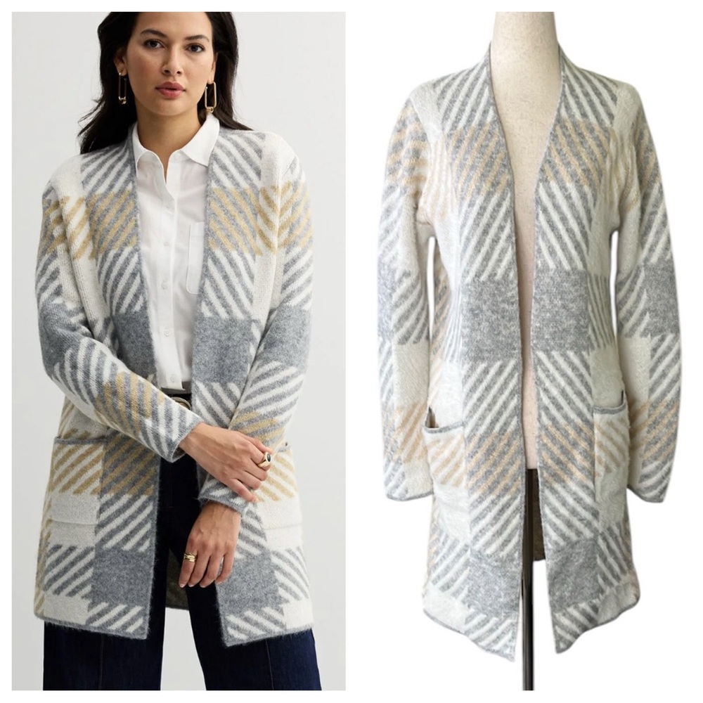 Nine West Plaid Open-Front Cardigan Sweater with Pockets